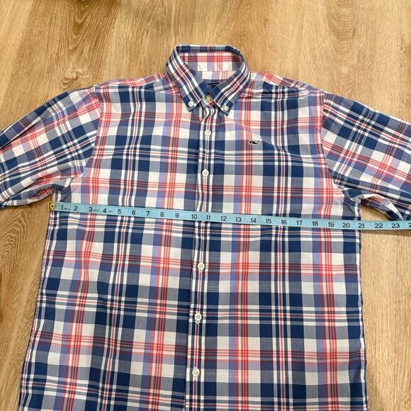 Vineyard Vines Plaid Shirt Boys Kids Size XL 20 Navy Blue Red Long Sleeve Whale - Picture 7 of 11